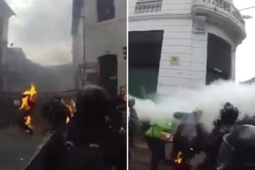 ¡IMPACTANTE! Así fue como prendieron fuego a 2 policías durante protestas en Quito (+Video no apto para sensibles)