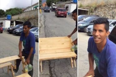 ¡INGENIOSO! “Mesa-bancos”, el creativo invento de este joven venezolano que causó revuelo en redes (+Cómo ayudarlo)