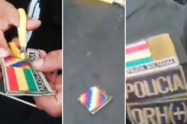 ¡VEA! Policía boliviana corta el símbolo «wiphala» de sus insignias: “Fuera, Evo” (+Video)