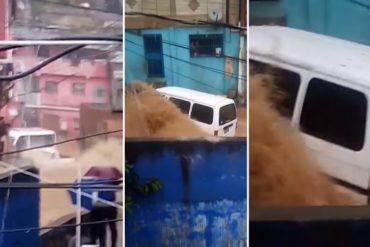 ¡IMPACTANTE! “Dios, qué peligro”: Un autobús con pasajeros fue arrastrado por la fuerza del agua en Petare (+Video)