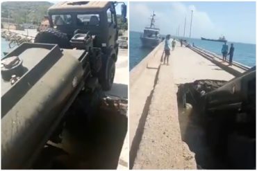 ¡INSÓLITO! Un camión militar se hundió este lunes en el muelle de Pampatar, Margarita (+Video)