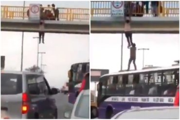 ¡HISTÓRICO! Peruanos rescataron a un supuesto venezolano que intentó quitarse la vida en un puente (+Video)