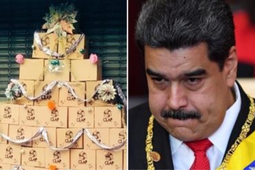 ¡INGENIOSO! Así decoraron un árbol de Navidad con cajas CLAP en la avenida Fuerzas Armadas este #16Dic (+Foto)