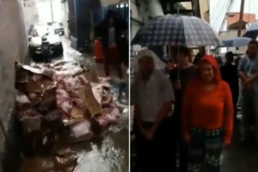 ¡MUY MAL! En el suelo y en plena lluvia: Así repartieron los perniles en la parroquia Santa Rosalía (+Video)