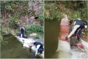 ¡SE PASAN! Crearon una “represa” con sacos en una quebrada en Charallave para bañarse en plena cuarentena