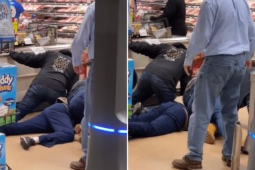 ¡QUÉ HORROR! Hombre escupe sobre productos en un supermercado y es sometido por un grupo de ciudadanos (+Video)