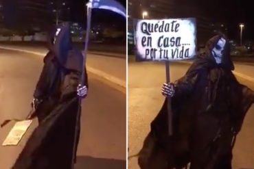 ¡QUÉ MIEDO! Captan a un hombre vestido de “muerte” transitando por las calles de Lechería (insta a la gente a quedarse en casa) (+Video)