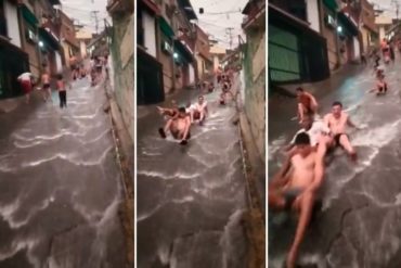 ¿QUÉ TAL? Vecinos de Catia disfrutaron de un “tobogán criollo” tras fuertes lluvias en la zona (+Video insólito)