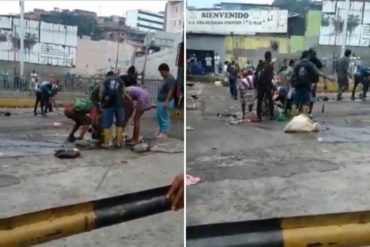 ¿DESESPERADOS? Caraqueños buscan en una estación de servicio abandonada restos de gasolina en los tanques (+Video)