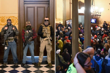 ¡SE LO MOSTRAMOS! Con fusil en mano, manifestantes estadounidenses ingresaron al Congreso de Michigan para exigir el fin de la cuarentena (+Fotos +Videos)