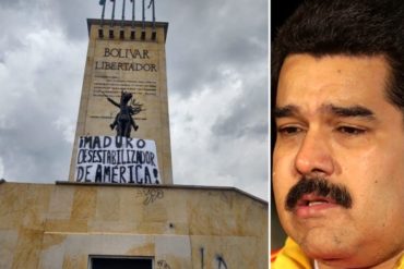 ¡NI EN PINTURA LO QUIEREN! “Desestabilizador de América”: Despliegan pancarta contra Maduro en el Monumento de Los Héroes en Bogotá (+Foto)