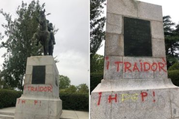 ¡BOCHORNOSO! Denuncian actos vandálicos contra la estatua de El Libertador Simón Bolívar en Madrid (+Fotos)