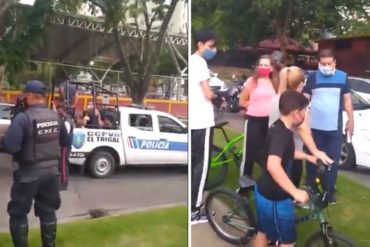 ¡MIRE! “Móntese en mi patrulla”: Difunden video de detención de una madre junto a su hijo por andar en bicicleta en cuarentena (la policía se las quitó)