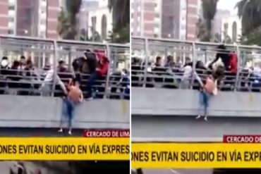 ¡QUÉ SUSTO! Personas evitaron que un migrante venezolano se quitara la vida al lanzarse de un puente en Perú (+Video)