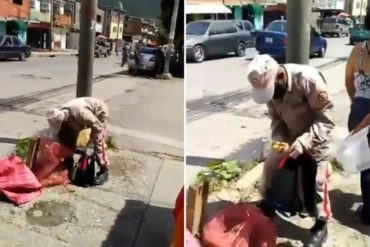 ¡INSÓLITO! Captan a un miliciano recogiendo restos de verduras de una bolsa de desechos (+Video)