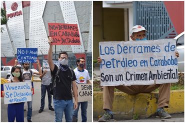 ¡SEPA! Estudiantes protestaron frente a la sede de Pdvsa en Valencia en reclamo por el derrame petrolero en la refinería El Palito (+Fotos)