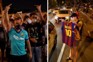 ¡VEA! «Te queremos, Messi, quédate», «Bartomeu, dimisión»: Fanáticos del Barcelon protestaron en el Camp Nou  (+Video)