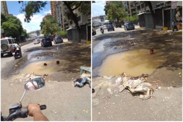 ¡HECHO EN SOCIALISMO! Hueco en la avenida Francisco de Miranda en Caracas sirvió de piscina para dos niños (+Fotos)