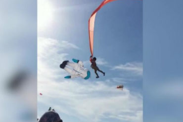 ¡ATERRADOR! El espeluznante video de una niña de tres años en Taiwán que se enredó en una cometa y fue lanzada por los aires