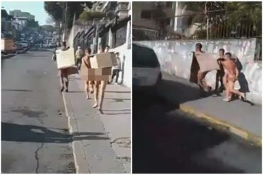 ¡AY, CHAMO! Desnudos y con las manos atadas: así pusieron a correr a tres hombres que habrían robado en colas por gasolina en El Llanito (+Video)