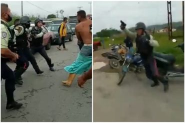 ¡CADA DÍA PEOR! Empujones y tiros al aire: la confrontación que se generó entre ciudadanos y policías cerca de una gasolinera en Carabobo (+Videos)