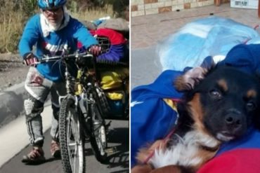 ¡FIEL AMIGO! Venezolano que regresó al país en bicicleta pide al régimen que le permitan llegar a Carabobo con su perro: Solo permiten llevar 40 kilos de carga