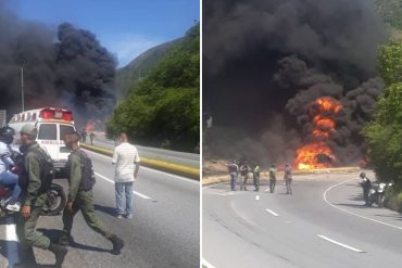 ¡LO ÚLTIMO! Reportan el incendio de una gandola cargada con combustible en la Autopista Caracas- La Guaira: Habría fallecido al menos 1 persona (+Fotos) (+Video)