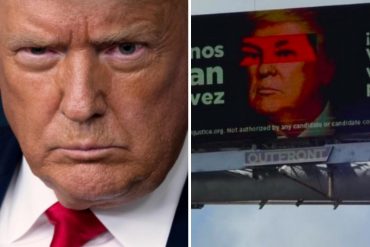 ¡DUROS! “Es patético”: polémica en redes por valla en EEUU que muestra a Trump con la silueta de los ojos de Chávez (+Reacciones)