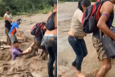 ¡QUÉ PELIGRO! Migrante venezolana casi fue arrastrada por la corriente del río Táchira en peligrosa trocha hacia Colombia (+Video impactante)