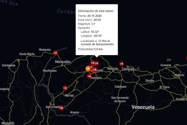 ¡SEPA! Registraron un segundo sismo de magnitud 3,1 en Barquisimeto la noche del #20Nov (a menos de una hora del primero)