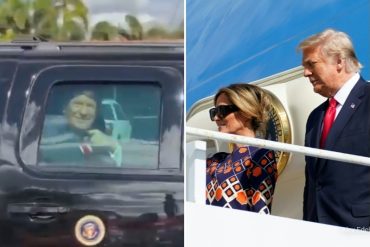 ¡FINALMENTE! Trump saludó a sus seguidores mientras su caravana se dirigía a Mar-a-Lago tras abandonar la Casa Blanca (+Video)