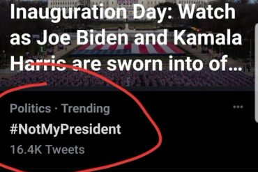 ¡ENTÉRESE! #NotMyPresident El hashtag que fue tendencia en EEUU durante la toma de posesión de Biden