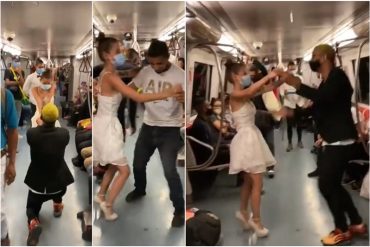 ¡CARAMBA! Con vestido, brindis y el ‘Tiempo de vals’ de Chayanne incluido: así “celebraron” unos 15 años en pleno vagón del Metro de Caracas (+Video)