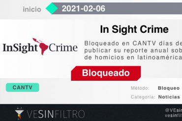 ¡MÁS CENSURA! Régimen de Maduro bloqueó la página web de InSight Crime después de publicar reporte anual sobre tasa de homicidios en el país