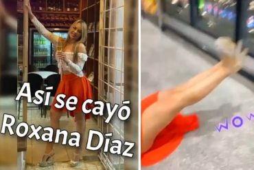 ¡AY, MI MADRE! «Menos mal no cayó sobre una botella de champagne»: Roxana Díaz rodó frente a una tienda de bebidas y se le vio hasta el alma (+Video + oh no, oh no)