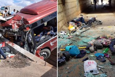 ¡IMPACTANTE! Tres fallecidos y varios heridos en aparatoso accidente de autobús “rojito” en Anzoátegui: se estrelló contra una barrera de concreto (+Fotos)