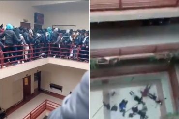 ¡QUÉ FUERTE! El angustiante momento en el que se desprendió una baranda en universidad de Bolivia: varios estudiantes murieron al caer al vacío (+Videos)