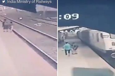 ¡VEA! El impactante momento en el que un hombre en la India salvó a un niño de morir aplastado por un tren (+Video)