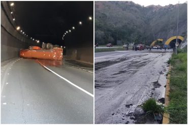 ¡LE MOSTRAMOS! Gandola cargada con combustible se volcó en un túnel de la autopista Gran Mariscal de Ayacucho (+Fotos + video)