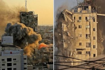¡SE LA MOSTRAMOS! Las imágenes más impactantes de la caída de la torre de TV Palestina tras bombardeo israelí (+Fotos +Video)