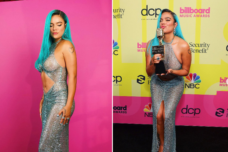 Karol G y su vestido incrustado de Swarovski en los Billboard