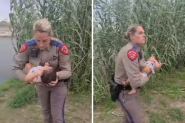 ¡QUÉ FUERTE! El momento en el que una policía de EEUU carga a un bebé venezolano para ayudar a su madre quien cruzaba el Río Grande (+Video desgarrador)