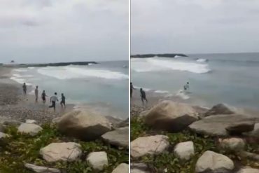 ¡VEA! El impresionante momento cuando un oficial de la Policía Municipal de Vargas rescató a un joven que se ahogaba en una playa de Caraballeda (+Videos)