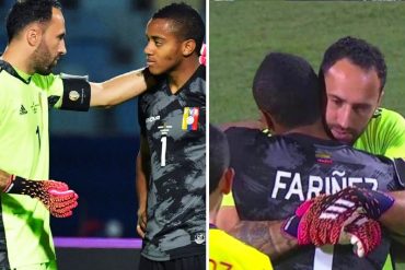 ¡GRAN GESTO! El abrazo de felicitación del portero colombiano David Ospina al joven Faríñez luego de la brillante actuación del venezolano (+Video)