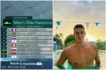 ¡ENTÉRESE! Alberto Mestre quedó séptimo en la semifinal de los 50 mts libres: no pasó a la final pero quedó entre los 15 mejores del mundo