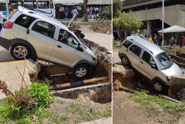 ¡VEA! “Caracas bella y segura”: un mega hueco en la UD3 de Caricuao se “tragó” a un vehículo este #20Jul (+Fotos +Video)