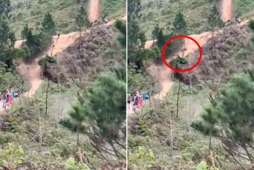 ¡QUÉ FUERTE! Ciclista impactó contra una persona durante su descenso a toda velocidad en una montaña de El Hatillo (+Video impactante)