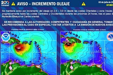 ¡PENDIENTES! Inameh alerta sobre aumento del oleaje en costas venezolanas por huracán Elsa: podrían alcanzar los 3 metros de altura