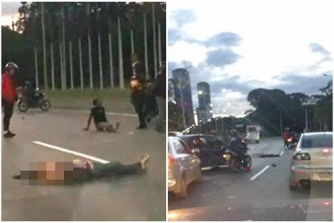 ¡QUÉ FUERTE! Una señora cayó de una unidad de transporte público que estaba siendo robada en la autopista Francisco Fajardo y fue arrollada