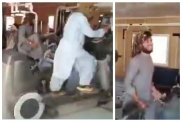 ¡VEA! En medio del terror, así es como los talibanes “prueban” el gimnasio del palacio presidencial en Kabul (+Video)